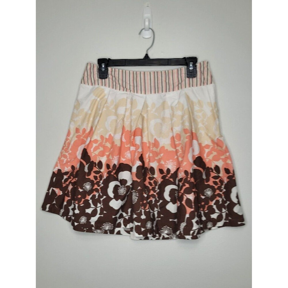 Y2k Wrapper orange brown flower print flirty boho preppy side zip skirt size 7